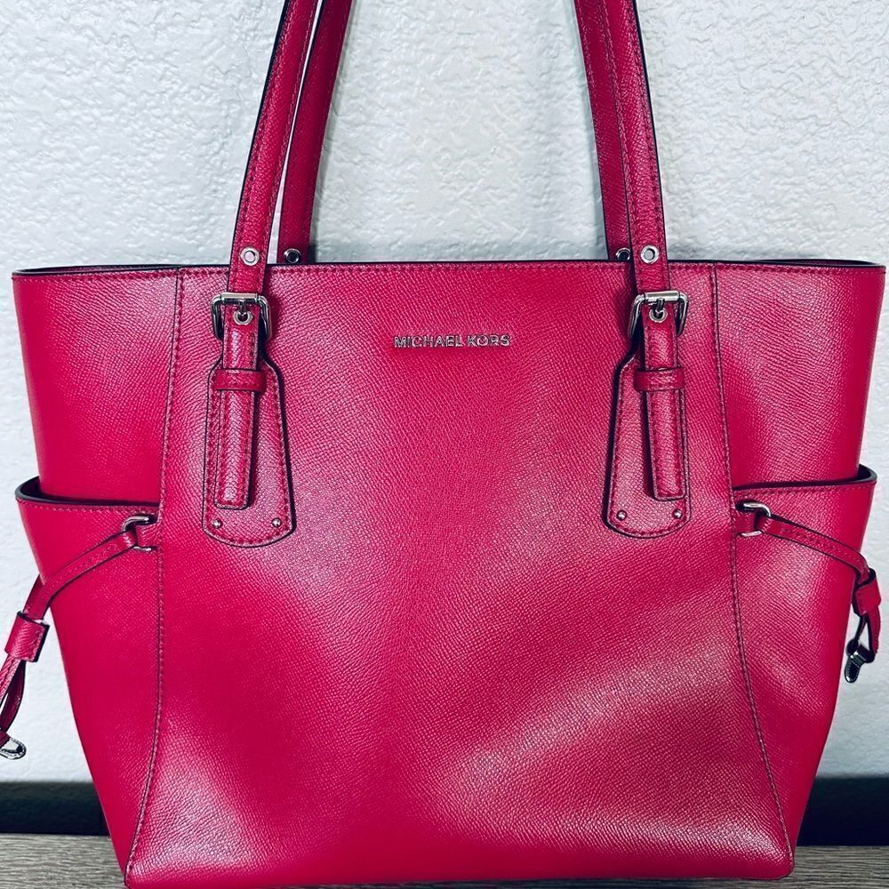 NWOT Michael Kors Pink Raspberry Voyager Tote Shoulder Bag Purse - Picture 2 of 12